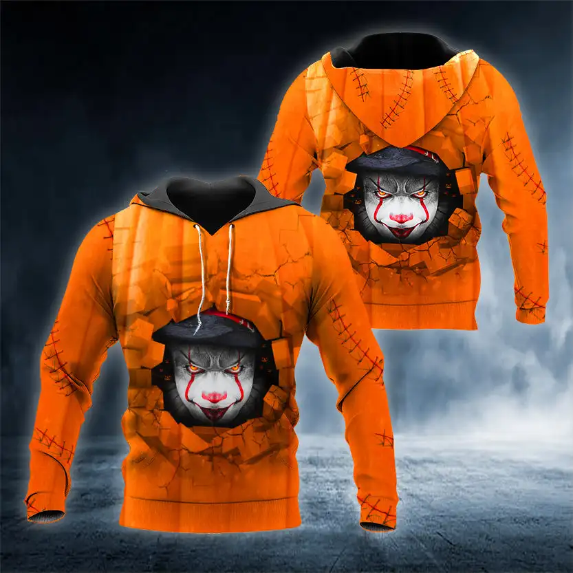 Men Halloween Mixed Horror Pumpkin Skull Combo Print Hoodie Long Sleeve Sweatshirt Fall Festival Street Top