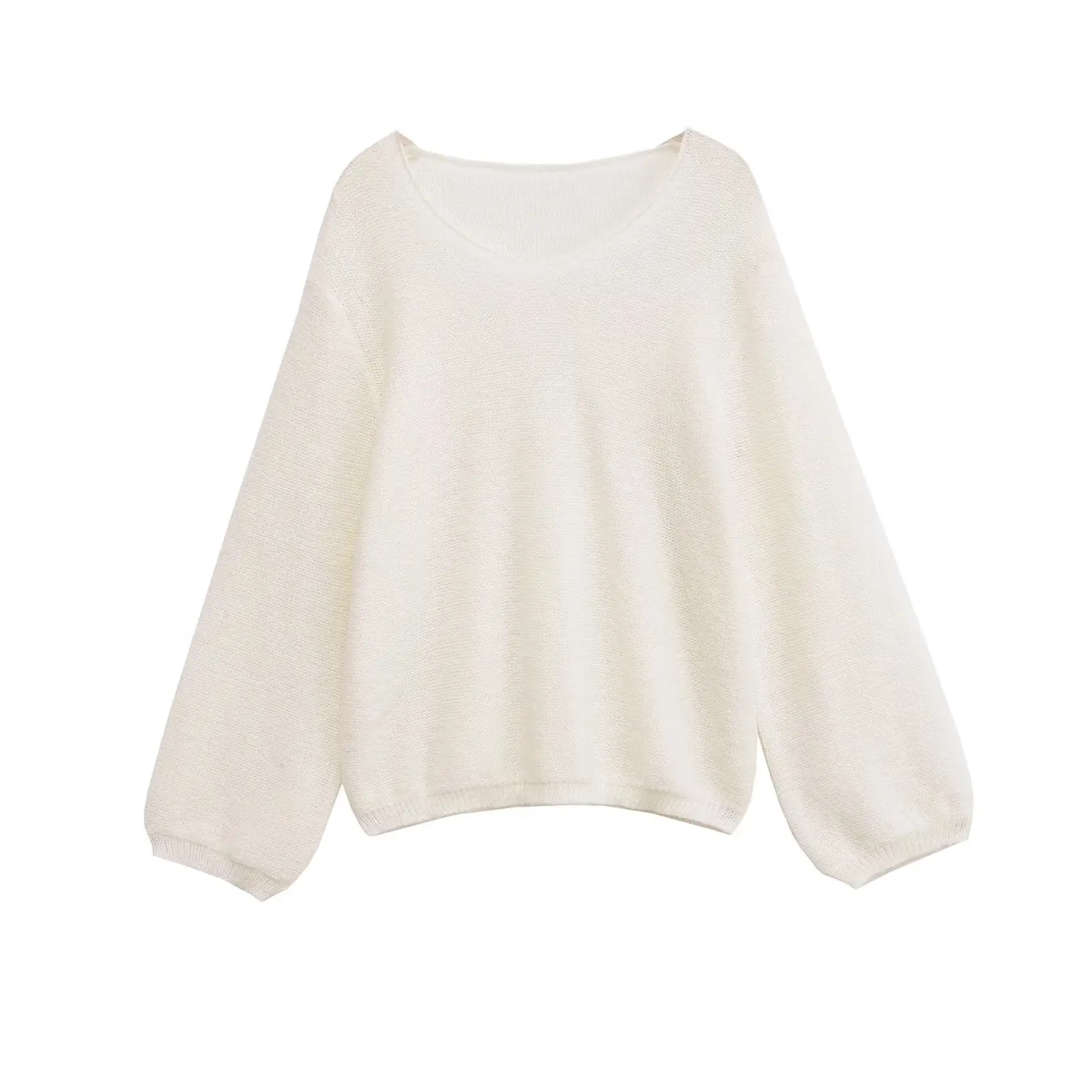 

2025 Autumn New Women's Top Style White Long-Sleeve Basic Simple Knitted Pullover Casual Fashion Lazy Versatile