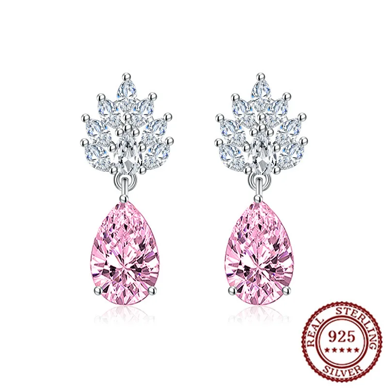 

Серьги из стерлингового серебра 925, белый цветок, циркон, корейская версия, длинные свадебные серьги с каплями воды, женские свадебные украшения