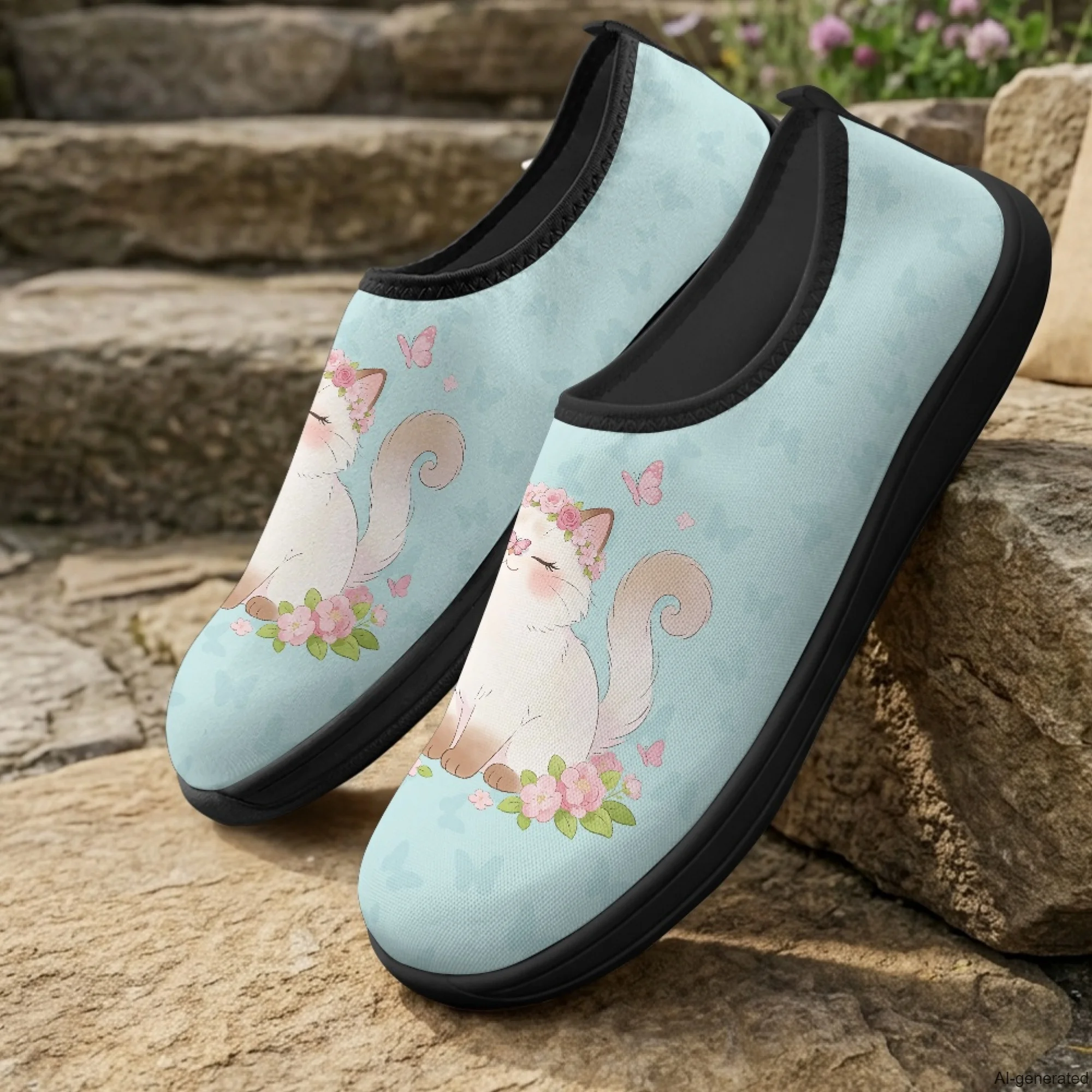 XIXIRIMIDO Slip-on Wide-toed Shoes Men's Breathable Mesh Shoes Cat Print Womens Fashion Sneakers Walking Shoes 36-46