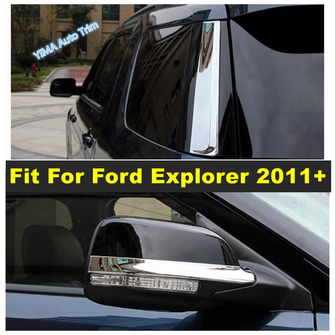 Rear Triangle Window Spoiler Wing / Rearview Mirror Cover Trim Fit For Ford Explorer 2011 - 2019 Shiny Car Exterior Accessories