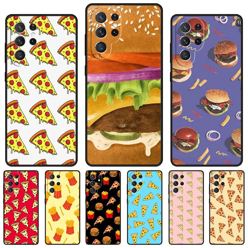 Funda de teléfono con patatas fritas, hamburguesa y Pizza para Samsung Galaxy S24 S25 S23 S22 Ultra Note 10 20 Plus S20 S21 FE