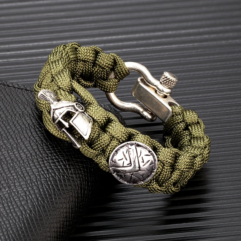 Norse Vikings Spartan Warrior Wrap Bracelets Men Adjustable Shackle Buckle Camping Paracord Handmade Male Survival Jewelry Gifts