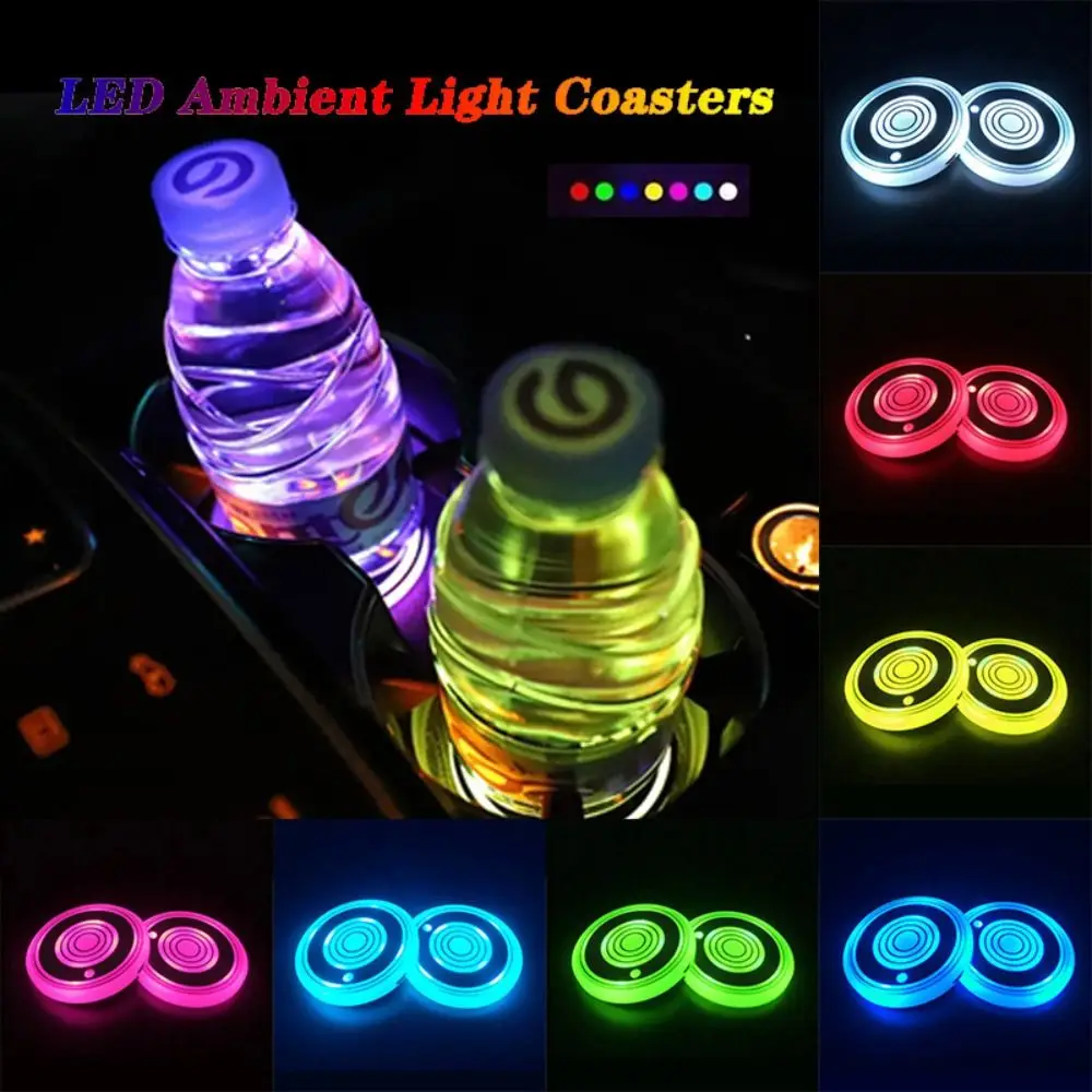 Constellation Backlight Car LED Cup Holder Light Mats 7 Colors Colorful Light Bottle Atmosphere Light LED Funny Car Accessories