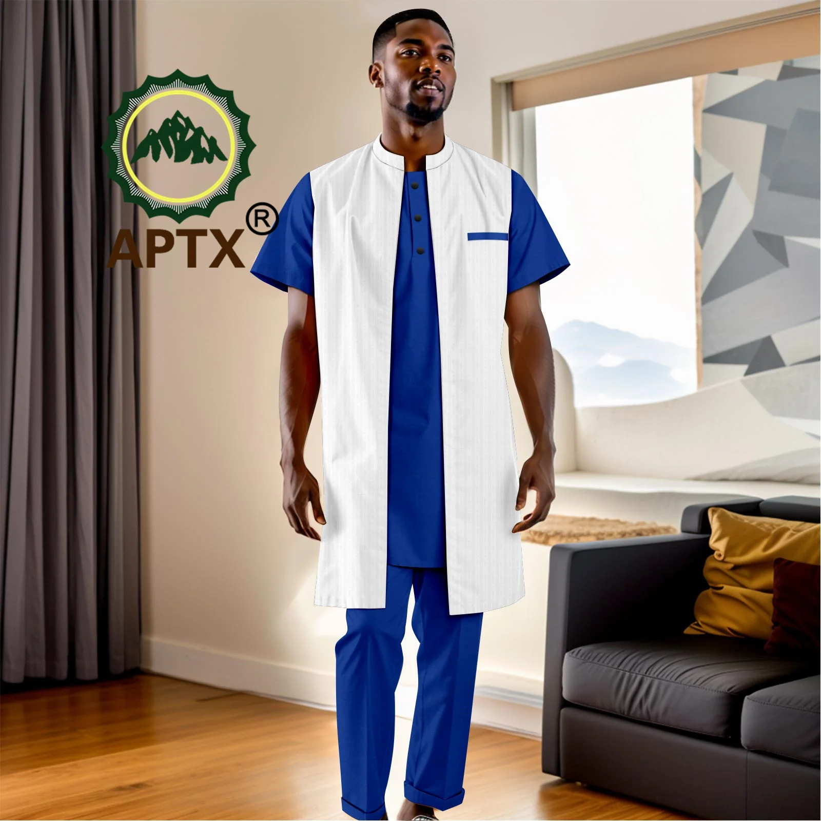 African Clothes for Men Traditional Suit 3 PCS Bazin Riche Dashiki Outfits Shirt Pants Robe Church Wedding Party Wear A2316094