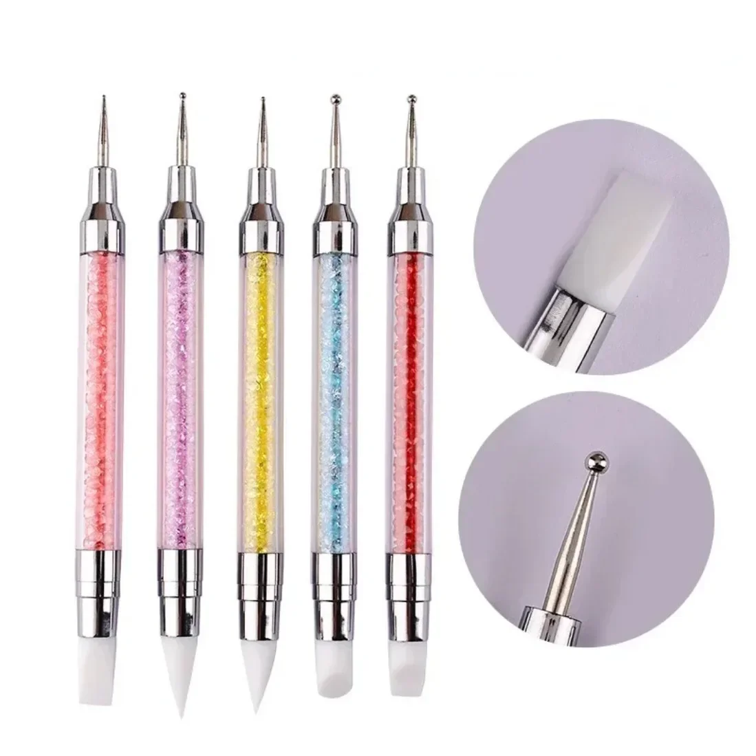 1 Pc Nieuwe Dubbele Weg Strass Nail Art Borstel Borstel Diy Mode Puntjes Gereedschap Pen Siliconen Hoofd Carving Puntjes Tool Voor Vrouwen