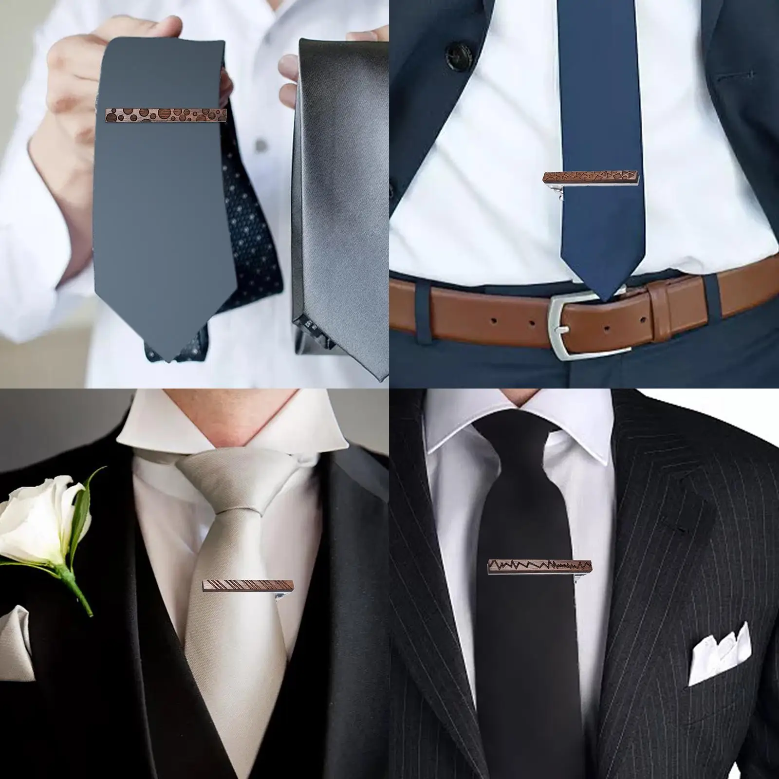 Classic Mens Tie Bar Clip, Pinch 5.5cm Length Clasp Metal Walnut Dress Decorative for Shirts Office Christmas Decoration