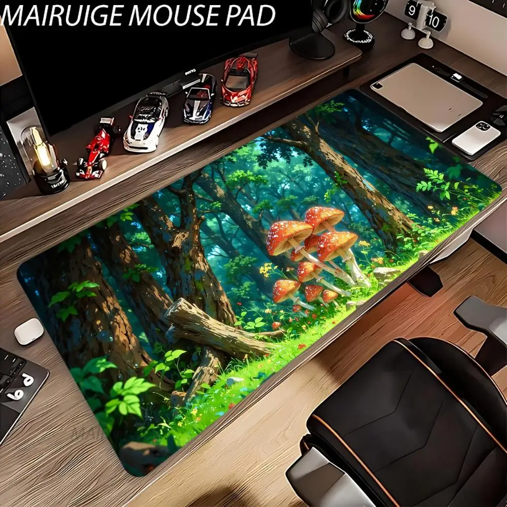 

Forest Mushroom Mouse Pad Large Computer Office Game Table Mat XXL Rubber Anti-slip Stitch Edge Keyboard Mats Washable Desk Pads
