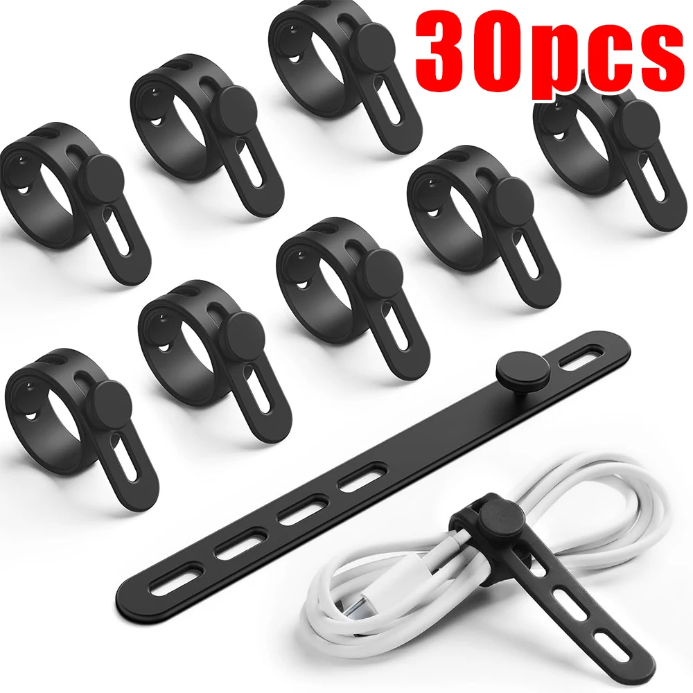 Silicone Cable Ties Soft Elastic Adjustable Cable Straps Cord Bundle Organizer Wrap Reusable Wire Management with Lock Buckle