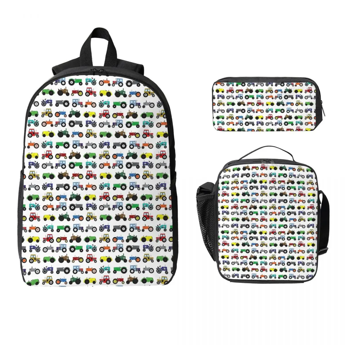 

Tractors Print Backpack Boys Girls BookBag School Bag Computer Shoulder Bags 3ps Insulated Lunch Bag Pencil Case