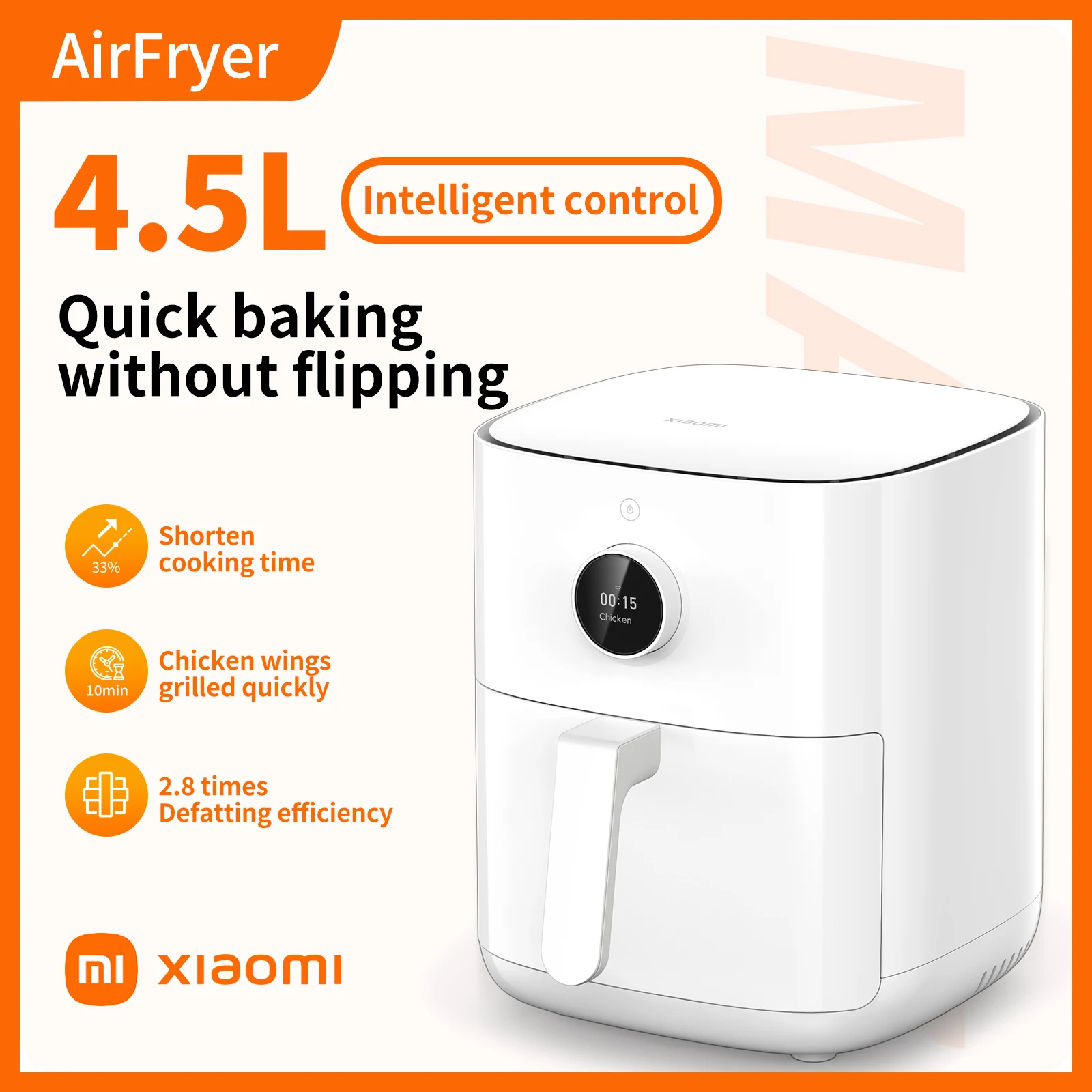 Xiaomi Smart Air Fryer 4.5L Intelligent control Quick bakingwithout flipping Shorten cooking time