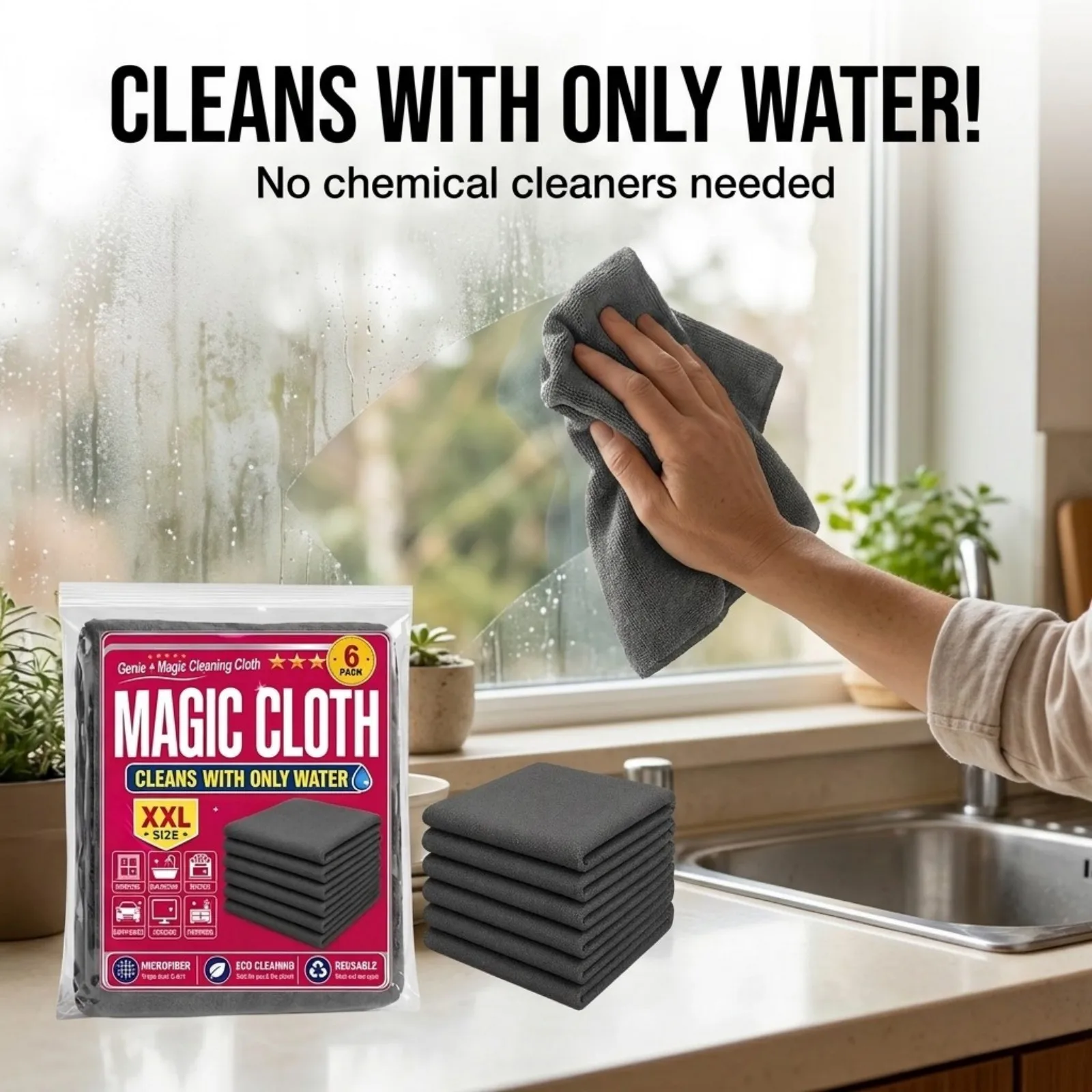 Super Absorbent Multi-Purpose Microfiber Cleaning Cloth Lint-Free Streak-Free Wet Dry for Kitchen Glass Car Screen Home 6 Pack