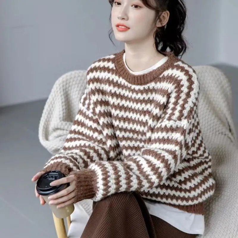 女性のだぶだぶのカジュアルセーター,特大の織りセーター,韓国の服,愛らしい,冬,2023