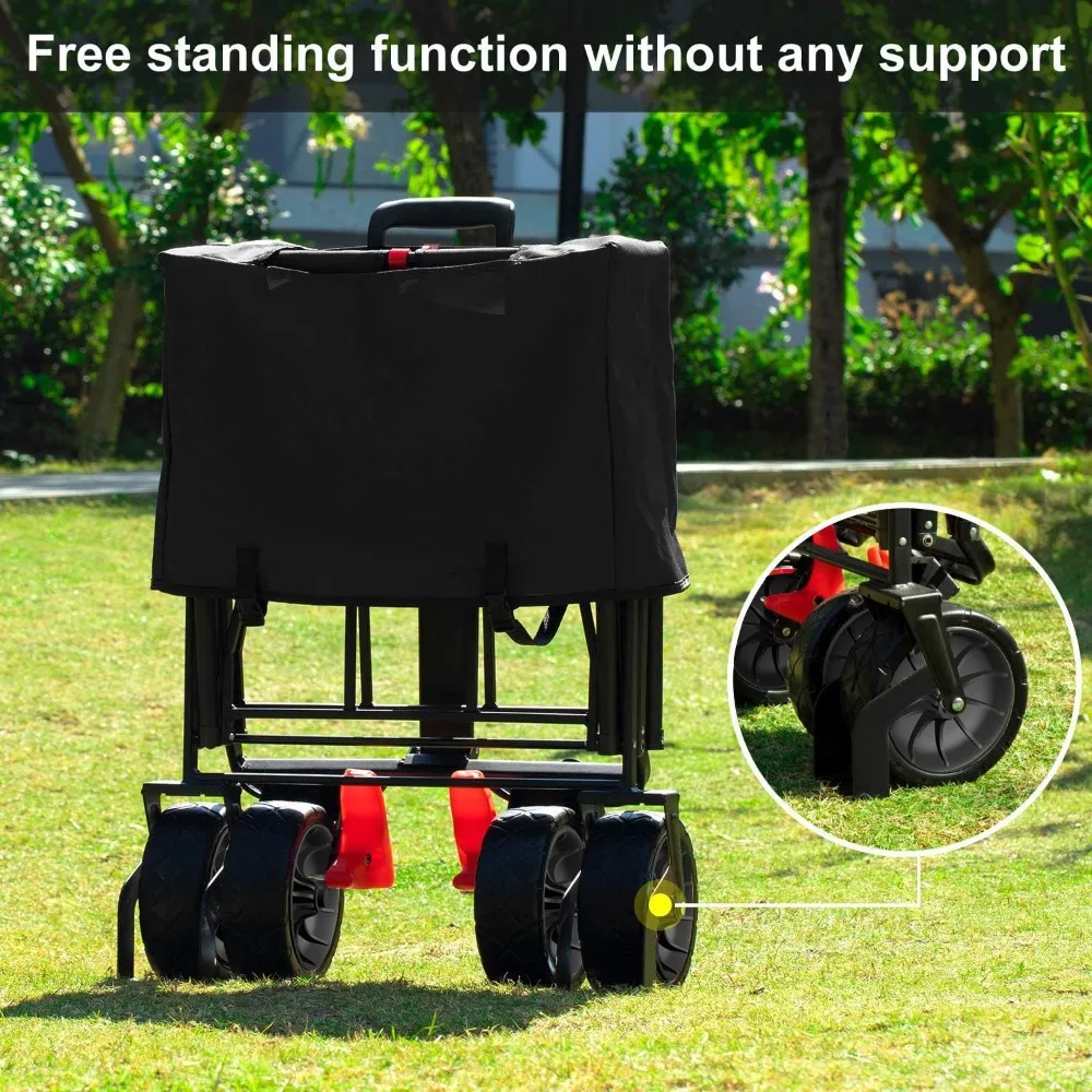 Garden Carts, Wagon Cart with Brake Free Standing Collapsible Camping Grocery Canvas Portable Rolling Buggies, Garden Carts