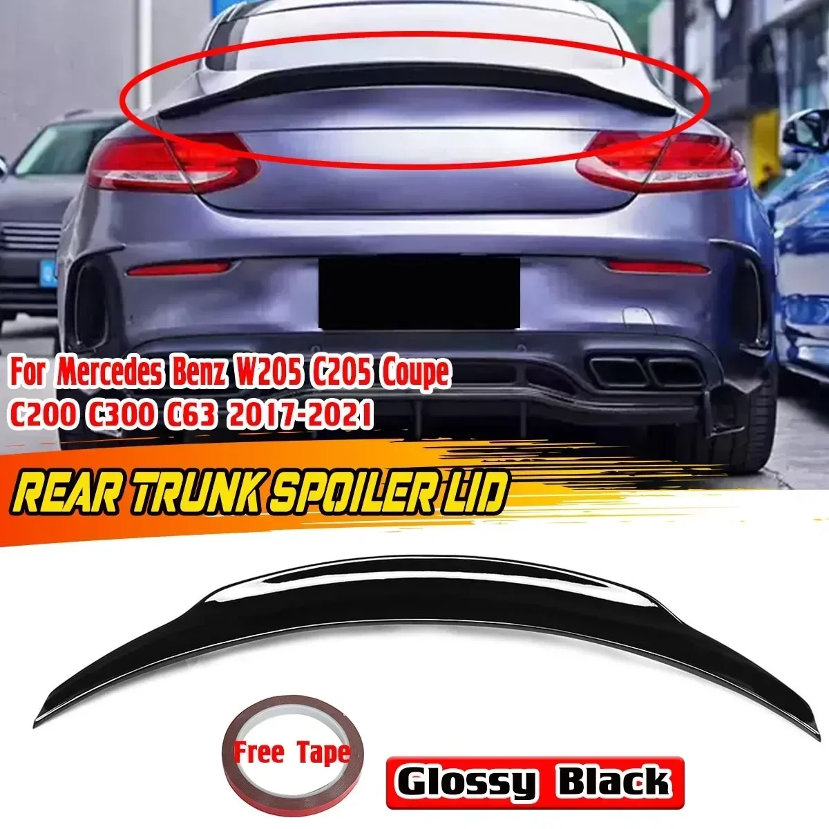 W205 Car Rear Trunk Boot Wing PSM Style For Mercedes For Benz W205 C205 Coupe C200 C300 C63 2017-2021 Rear Wing Spoiler Body Kit