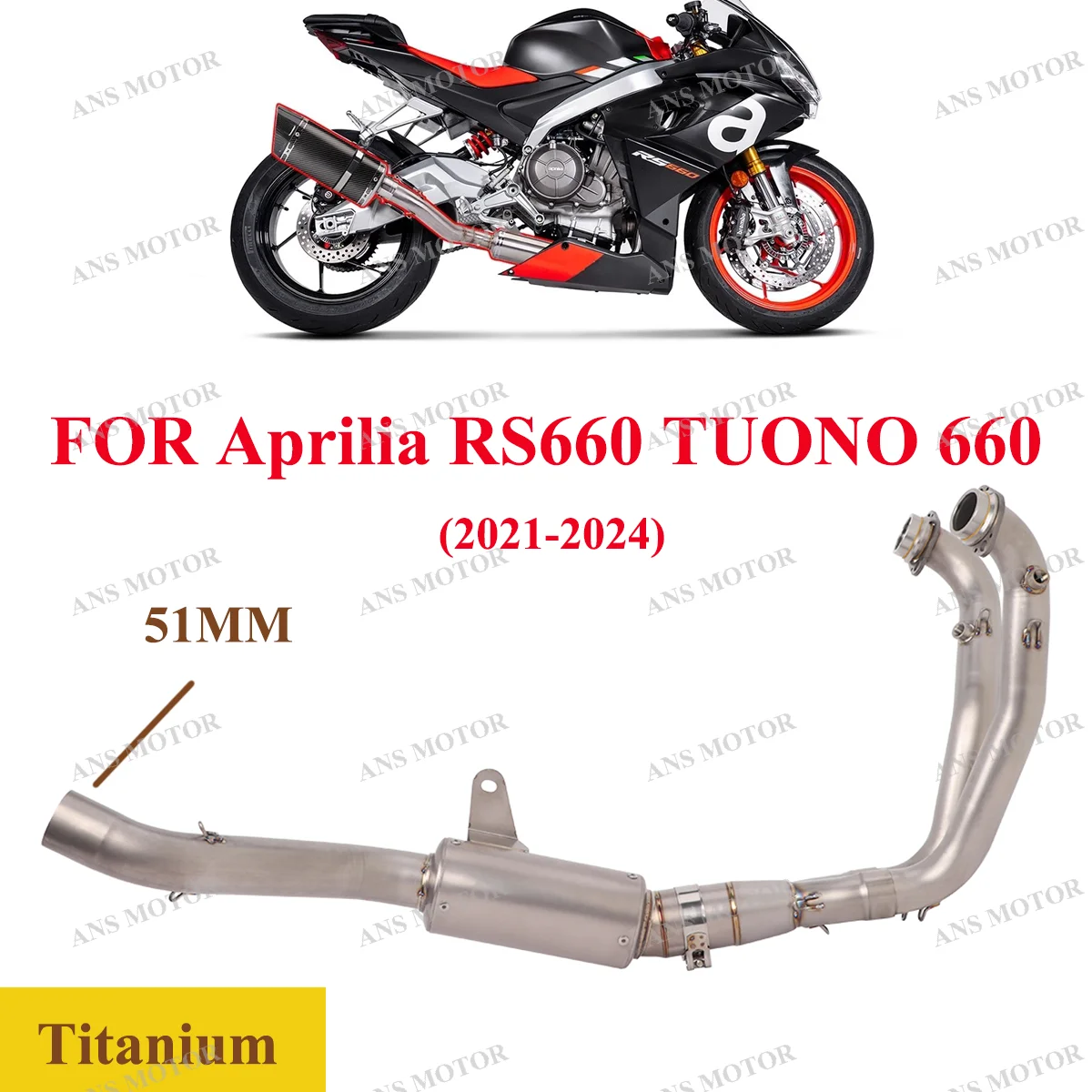 For Aprilia RS660 TUONO 660 2021-2024 Motorcycle Exhaust Front Link Pipe Slip On 51mm Mufflers Pipe Titanium Alloy