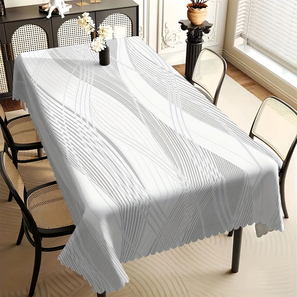 Elegant grey geometric checkered tablecloth with embossed edges, square and rectangular table covers