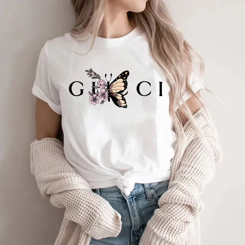 2026 High Quality Women's T Shirt Letter Printed Daily Blouse Tops Summer Classic Style Short Sleeve Female Harajuku Y2K Tee Ins