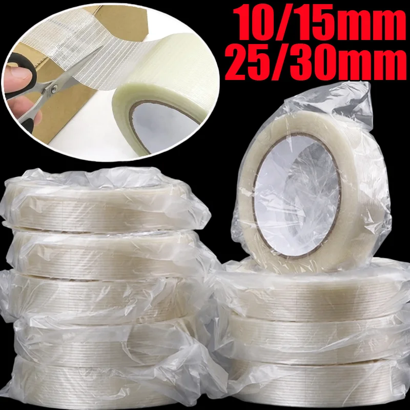 Waterproof Mesh Striped Fiberglass Tape Transparent Fixing Fiber Tapes Heavy Duty Reinforced Packing Repair Adhesive Tape