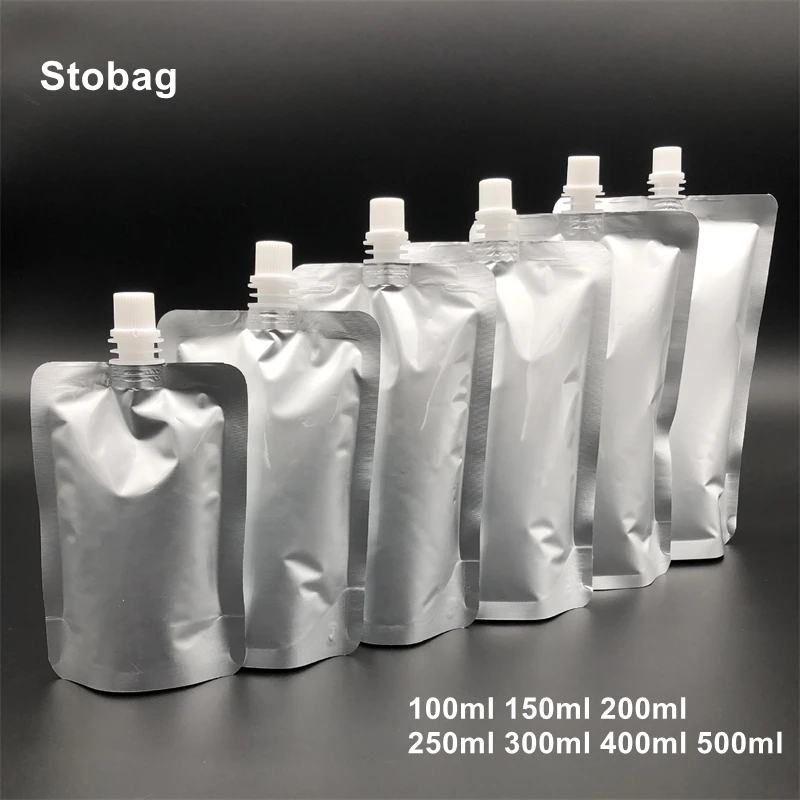 StoBag 50 Uds. Bolsas de boquillas de paquete de líquido de papel de aluminio a prueba de luz jugo bebida leche sellada bolsa reutilizable de