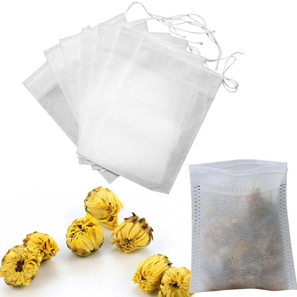 100 Uds. Bolsas de té desechables con cordón, bolsa vacía para infusor de té, bolsas de filtro de té para té suelto, accesorios de cocina