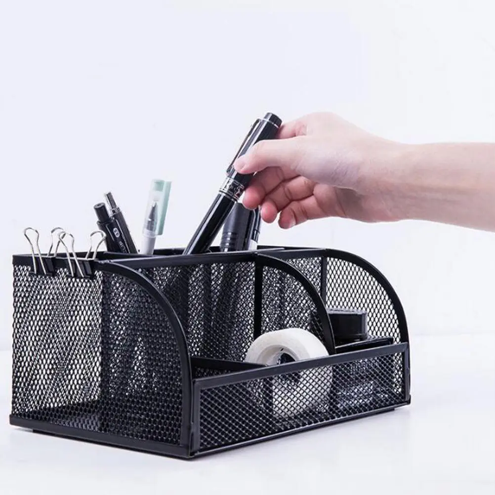 Multifunctional Metal Pen Holder Creative Desk Organizer Storage Container for Pens Cards Small Utensils Office Bedroom Dorm