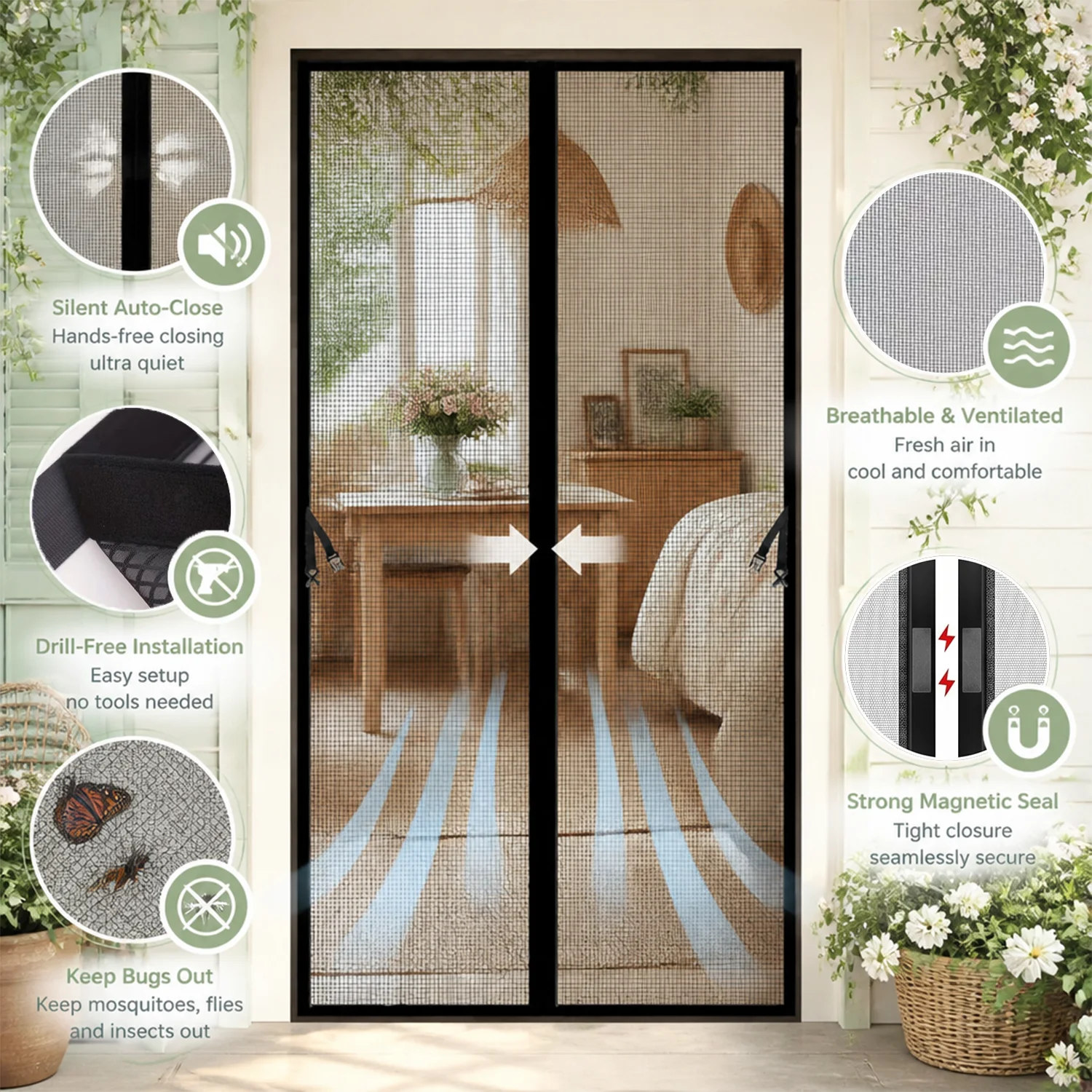 Magnetic suction screen curtain door in summer - insect-proof, mosquito-proof, ventilated and breathable, no punching