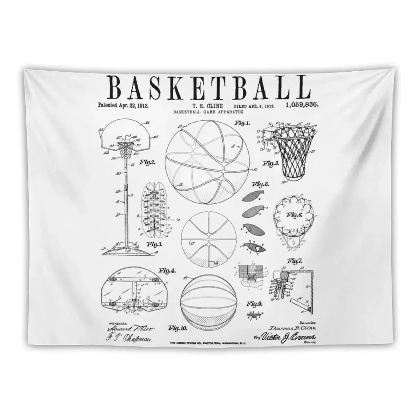 Basketball Old Vintage Patent Drawing Print Tapestry Home Decorations Home Decoration Tapestry