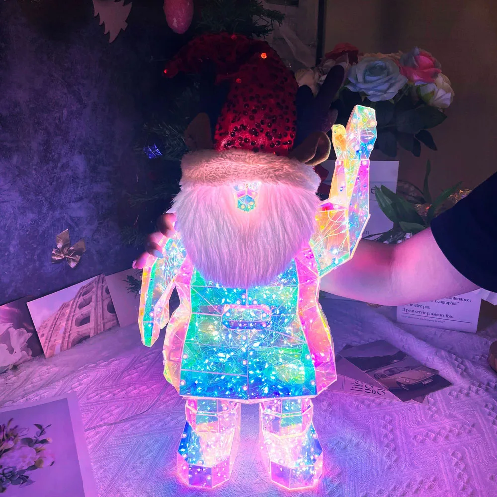 Colorful Glow Santa Claus Christmas Home Decor Girl Xmas Gift Prismatic LED Lights DIY Display Window Desktop Bedroom Decoration