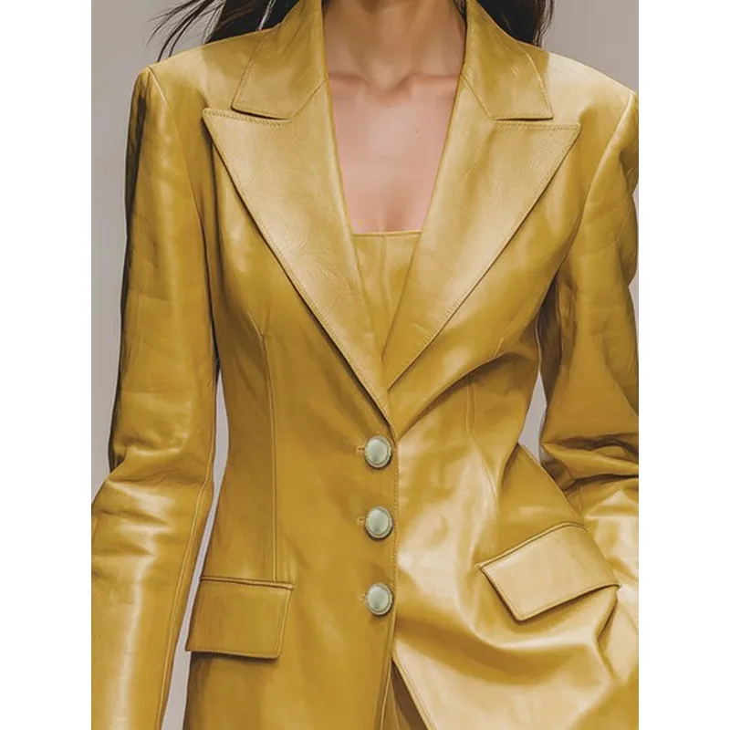 T Е Moderno Vintage Ecopelle Giubbotti Donna Autunno Inverno 3 colori Loose Fit Dentellato Manica Lunga Bottone Pu Cappotti 194265