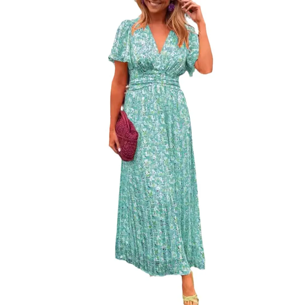 Ladies Vintage Long Floral Print Summer Dress Women Loose Casual Button Bohemian Beach Dress Women Sundress Robe Vestidos Female