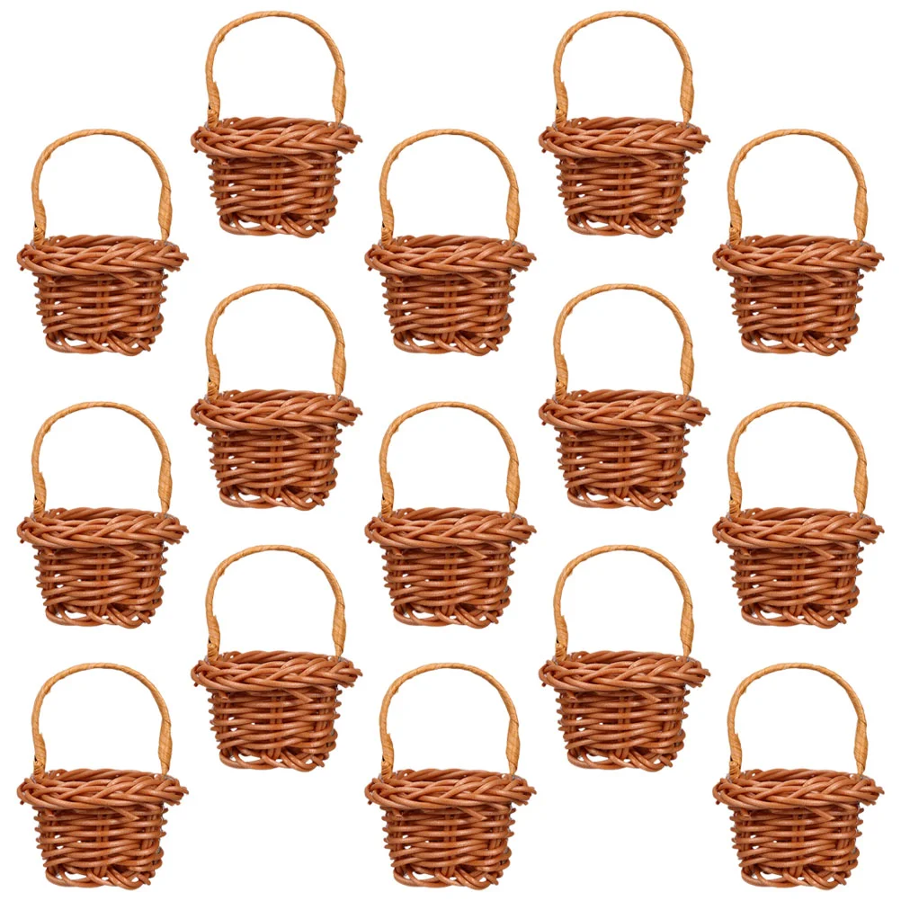 15 Pcs Woven Basket Mini Miniature Flower Baskets Storage for Shelves Crafts Simulation Rattan Accessories Decors