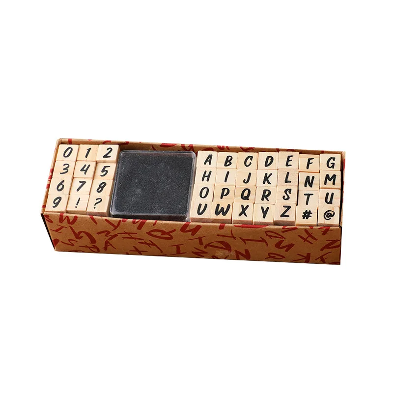 Sellos alfanuméricos de madera con sello de tinta, sellos de letras mayúsculas para tarjetas artesanales DIY, suministros para álbumes de recortes,