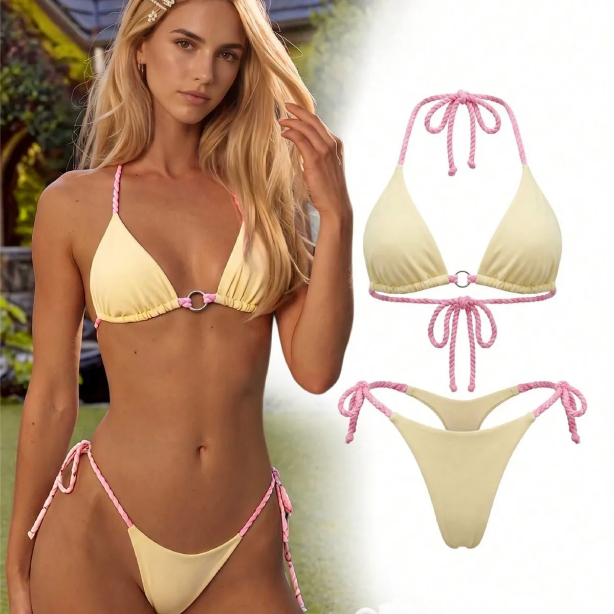 Sexy Contrast Color Separates Micro Bikini Women's Swimsuit Female Swimwear Mini Thong Bikinis Set Two-piece Bathing Suit