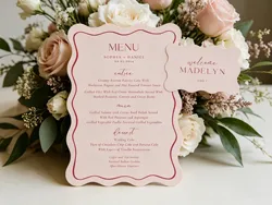 50pcs Luxury Wedding Food Menu Personalize Paper Card Laser Cut Pink Paper Card for Wedding Birthday Party Bar Menu