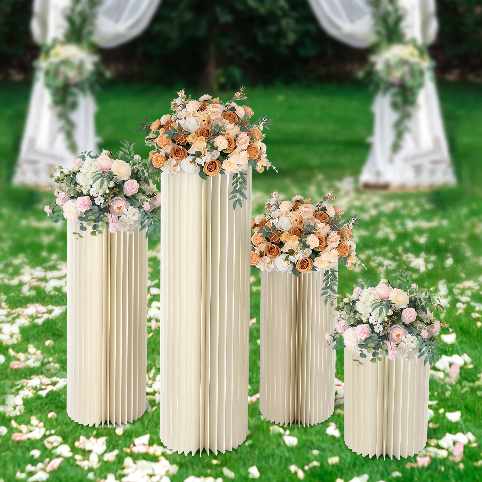 4Pcs Cylinder Cardboard Dessert Table Columns Foldable Flower Stand Party Centerpiece Decor Rack