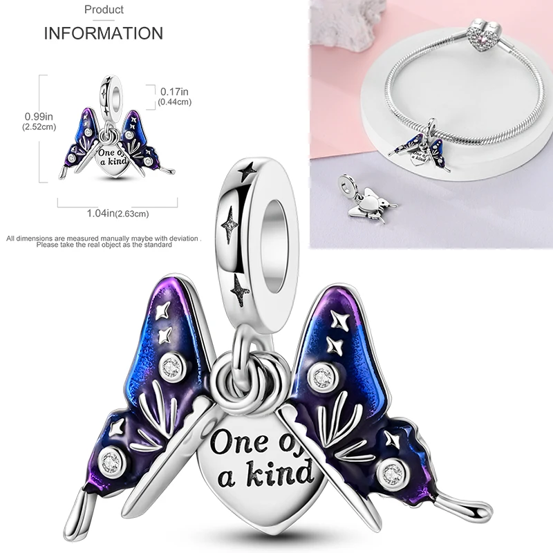 Schmetterlingsanhänger 925 Sterling Silber Rosa Blau Regenbogen Perlenanhänger Passend für Europäische Armbänder DIY Schmuck Geschenk für Frauen und Mädchen 2026 – Detail 24