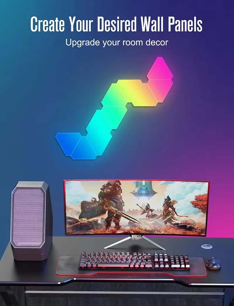 Wifi Bluetooth App Control Music Sync Lights Smart Home Lamp RGB LED Triangle Hexagonal Game Room Decorative Lighting