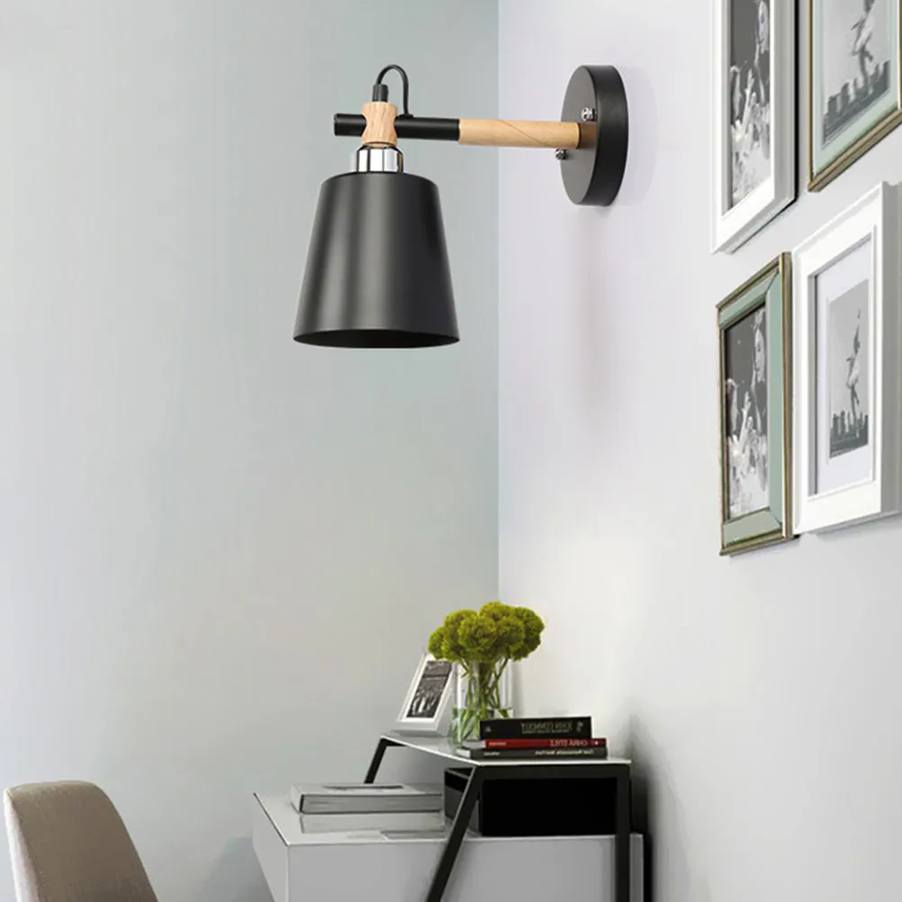 

Modern Nordic Style Wall Lamp Wood and Iron Material Wall Mounted Bedroom Living Room Lamp Simple Elegant Home Decor Light