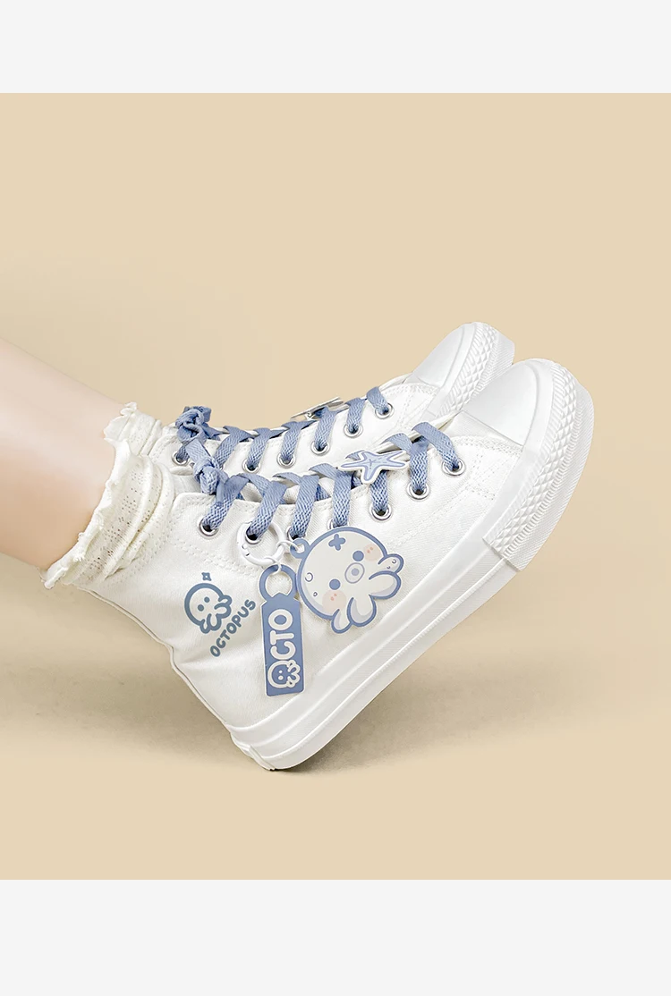 Amy und Michae Kawaii Damen-High-Top-Sneaker aus Segeltuch, niedlicher Oktopus-Cartoon, flache Sohle, Schnürung, tägliche Street-Freizeitschuhe für Mädchen – Detail 4