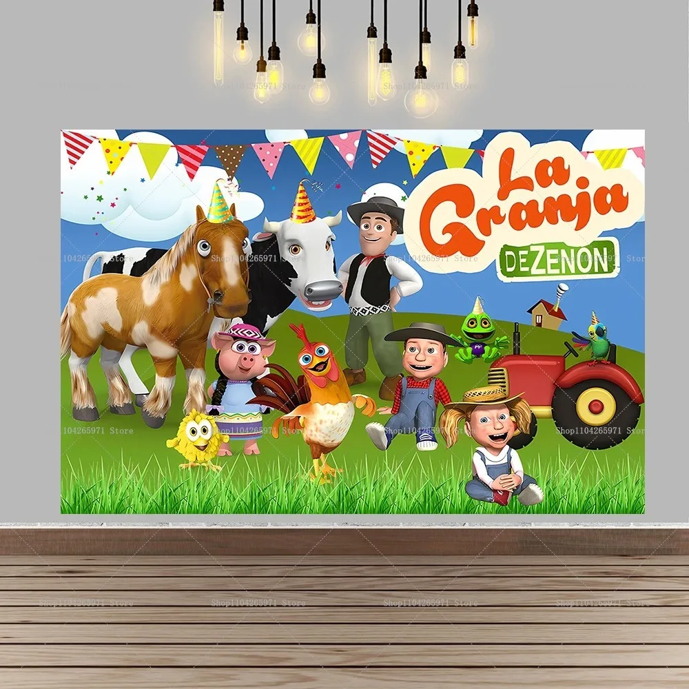 La Granja De Zenon - Fondo Decorativo con Diseño de Animales de Granja de Dibujos Animados para Fiestas de Cumpleaños Infantiles, Decoración para Fotografía