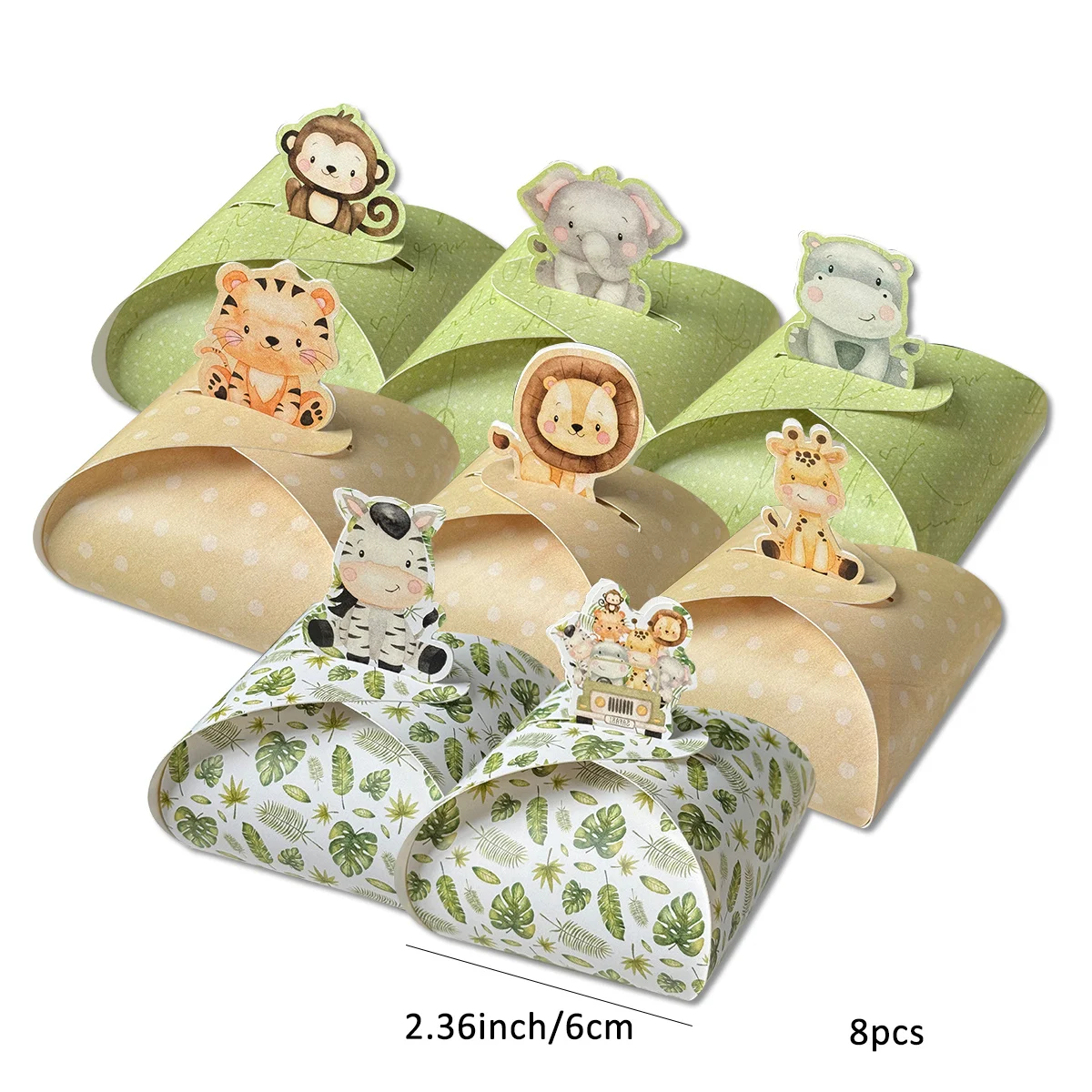 8Pcs Carton Animal Candy Boxes Tiger/Lion/Giraffe/Monkey Type Cookie Box For Kids Jungle Safari Birthday Party Sweets Packaging - view 3