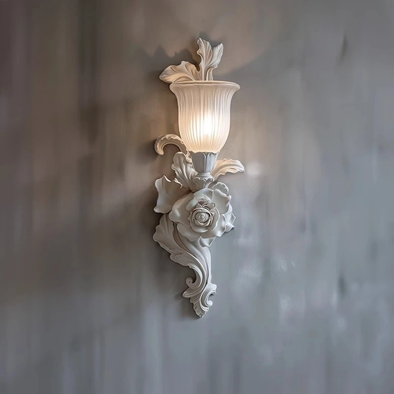 

Wall lamp, living room entrance corridor background engraving, advanced cream wind flower wall lamp