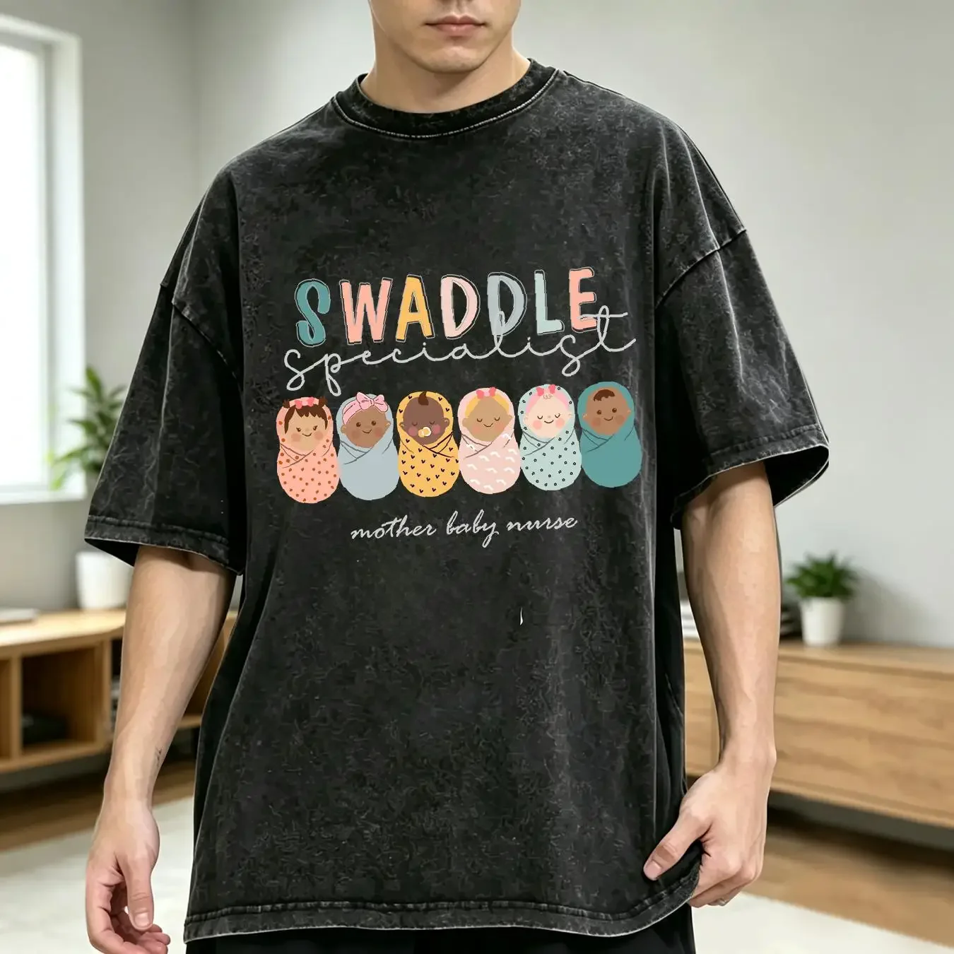 washed T Shirt Swaddle Specialist Postpartum Nurse Mother Baby Nicu long or short sleeves vintage Washed streetwear Breathable
