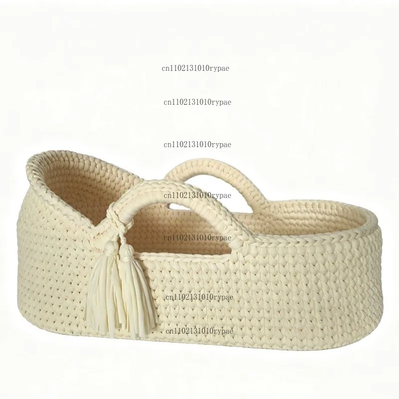 Handmade Crochet Cotton Rope Woven Baby Bed Strip Cloth Handheld Basket(Approachable and unassuming)