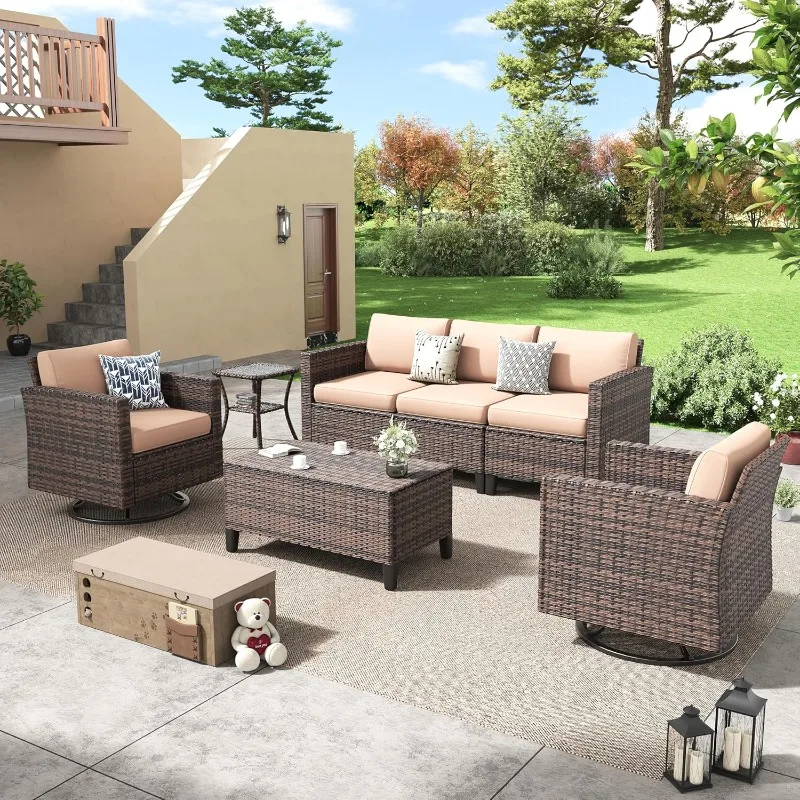 

Patio Furniture Set, Outdoor Furniture Sectional Sofa with Swivel Chairs, Wicker Modern Conversation Sets for Balcony Backyard