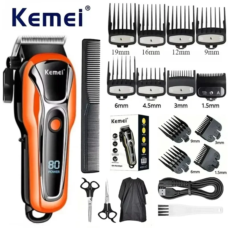 Kemei Km-PG1990A ماكينة قص الشعر القابلة لإعادة الشحن ماكينة تشذيب الشعر اللاسلكية الاحترافية للرجال ماكينة قص الشعر ماكينة قص الشعر