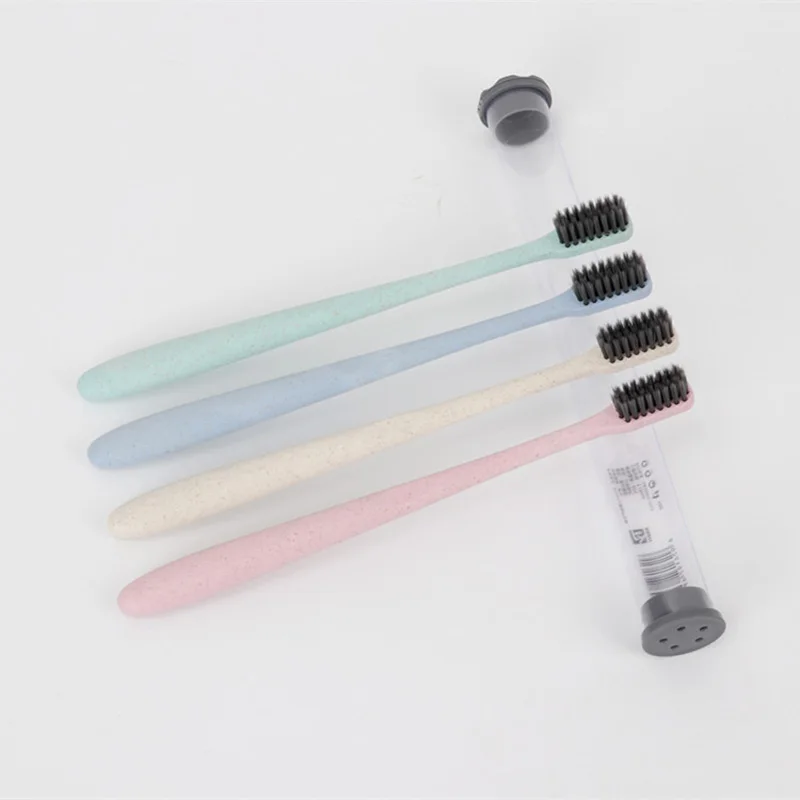 

1PC Color Random Wheat Straw Bamboo Charcoal Toothbrush Single Tube Adult Toothbrush Portable Travel Soft Bristle Toothbrush Set