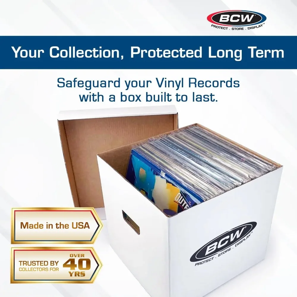 

Vinyl Record Storage Box - 10ct Stackable with Double Thickness Handles & Bottom Holds 65 LPs