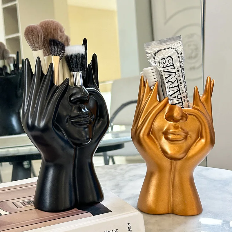 Creative Nordic Abstract Face Storage Tube Dressing Table Tabletop Eyeshadow Eyebrow Pencil Brush Holder and Shelf